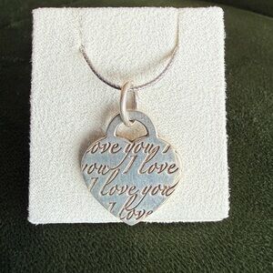 Tiffany & Co " love you" Silver heart pendent (including 20" silver chain)